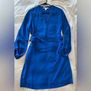 Diane Von Furstenberg Vibrant Blue Long Sleeve Silk Dress